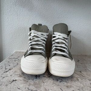 Converse High-Top Sneakers in Olive and White